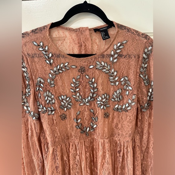 Forever 21 dainty lace long sleeve peplum embroidered sparkle beaded top blouse - Picture 7 of 15